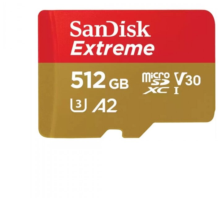 Карта памяти Micro SD 512 Gb Sandisk Extreme, 190MB/s A2 Class 10 V30 UHS-I U3 (SDSQXAV-512G-GN6MN)