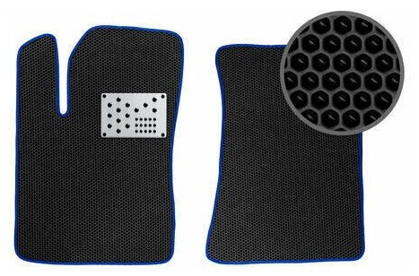 EVA коврики автомобильные передние для Infiniti EX 1 2007-2014 (с алюминиевым подпятником) черные с синей окантовкой (Инфинити Е Икс)