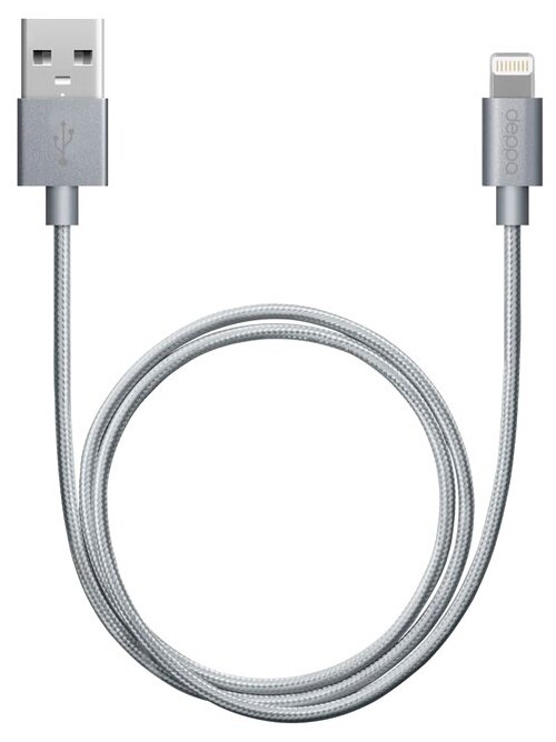 Кабель для Apple Lightning MFI Deppa 1,2м алюминий/нейлон серый