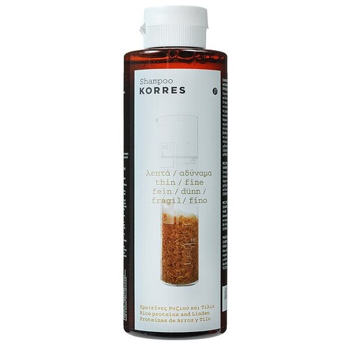 фото Korres шампунь с протеинами риса и липой для тонких и ломких волос, 250 мл