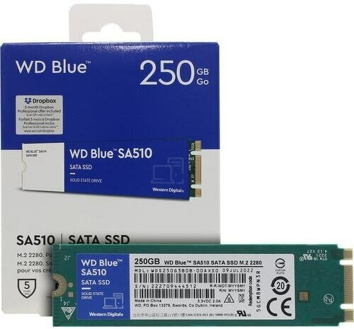 Твердотельный накопитель SSD Western Digital Blue SA510, 250GB, M.2(22x80mm), SATA3, R/W 550/525MB/s, IOPs 95 000/81 000, TBW 100, DWPD 0.2 (12 мес.) - фотография № 7