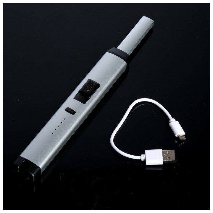 Зажигалка электронная, кухонная, USB, серебристая, 23 х 2.5 х 1.5 см