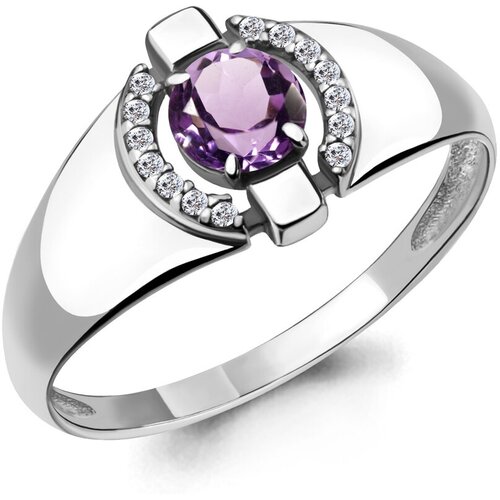 фото Серебряное кольцо aquamarine а6912404а с фианитом и аметистом, размер 17 diamant-online