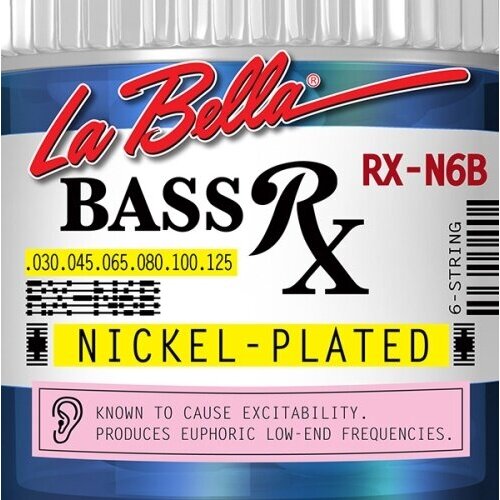 струны для 6 ти струнной бас гитары la bella rx n6d rx nickel RX-N6B RX – Nickel Комплект струн для 6-струнной бас-гитары, никелированные, 30-125, La Bella