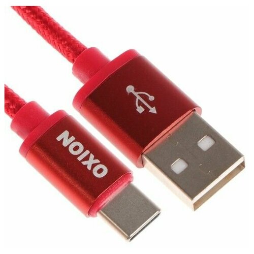 Кабель ТероПром 9443654 OXION DCC259, Type-C - USB, зарядка + передача данных, 1.3 м, оплетка, красный