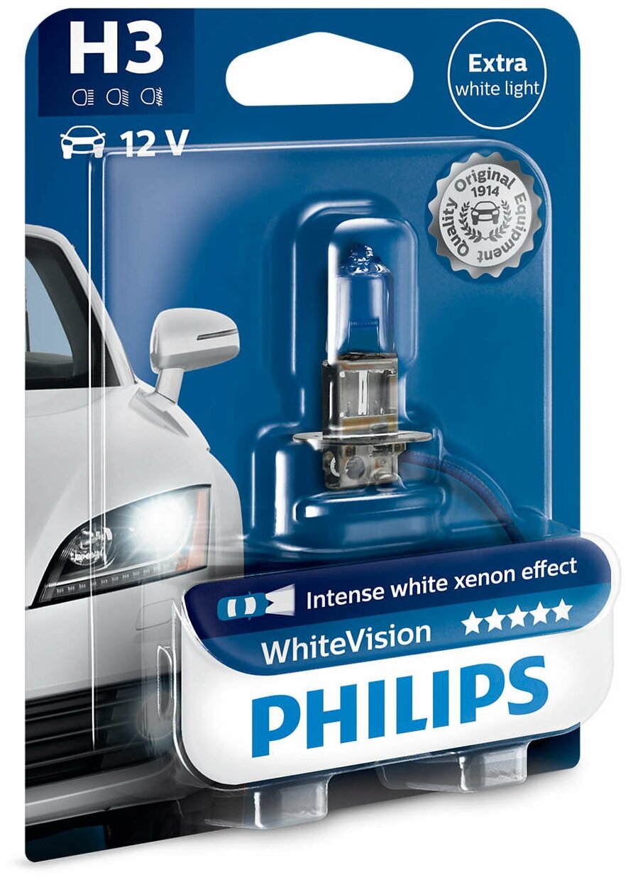 Лампа автомобильная галогенная Philips WhiteVision 12336WHVB1 H3 55W PK22s 1 шт.