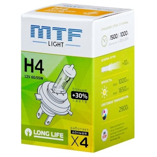 фото Лампа mtf light standart+30% h-4 12v 60/55w 3000k (1 штука) hs1204