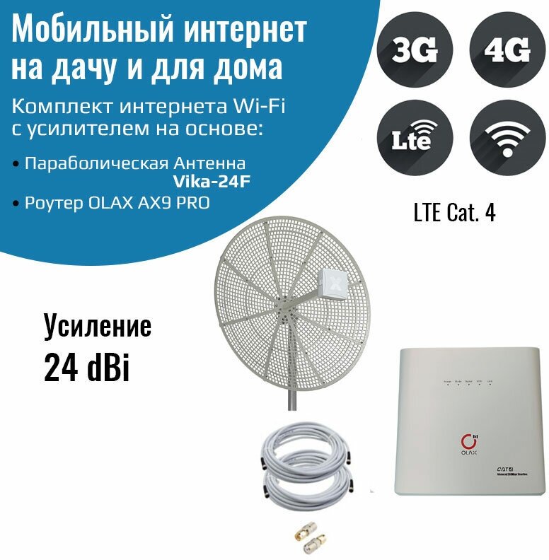 Мобильный интернет на даче, за городом 3G/4G/WI-FI – Комплект роутер OLAX AX9 PRO с антенной Vika-24F