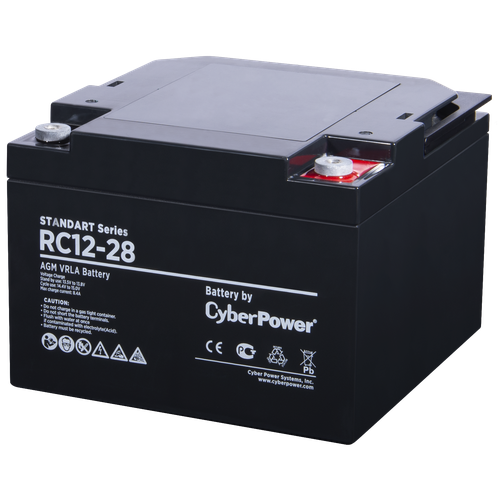 Аккумуляторная батарея SS CyberPower RC 12-28 / 12 В 28 Ач - Battery CyberPower Standart series RС 12-28, voltage 12V, capacity (discharge 20 h) 28Ah, max. discharge current (5 sec) 390A, max. charge current 8.4A, lead-acid type AGM, terminals under bolt