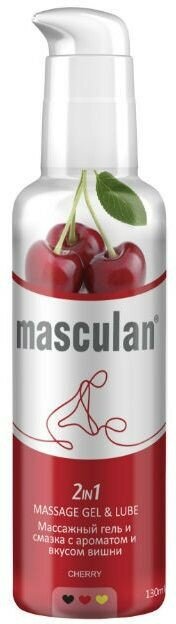 Массажная гель-смазка Masculan с ароматом вишни 2-в-1 - 130 мл. цвет не указан