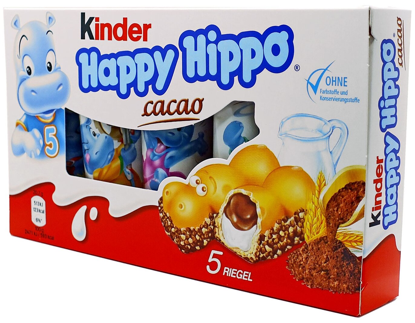 Шоколадно-молочное печенье Kinder Happy Hippo, с какао, 103,5 гр