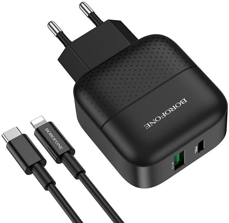 Сетевое зарядное устройство Borofone BA46A Premium + кабель USB Type-C-Lightning 18 Вт