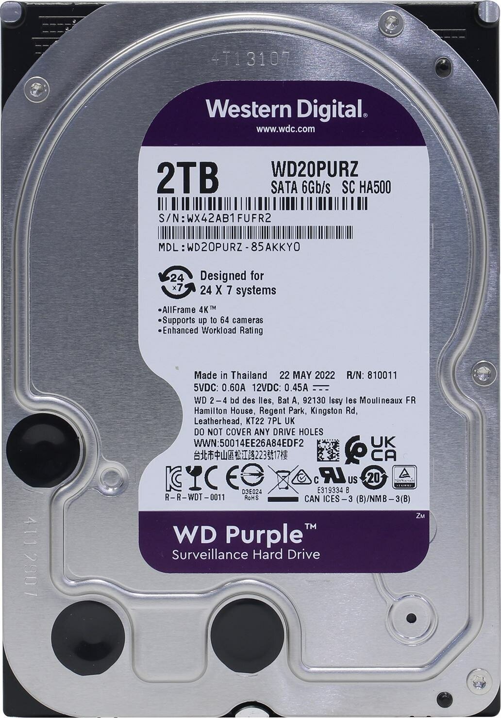 Жесткий диск Western Digital WD Purple 2 ТБ WD20PURZ