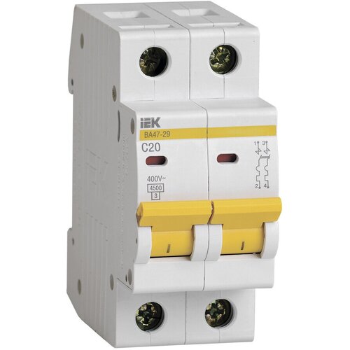 Выключатель автоматический IEK MVA20-2-020-C 20A тип C 4.5kA 2П 400В 2мод белый (упак:1шт)
