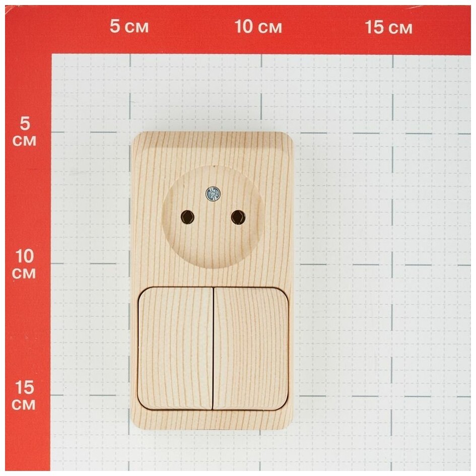 Блок ОП Этюд (1-м розетка без заземления + 2-кл. выкл.) сосна SchE BPA16-205D - фотография № 5