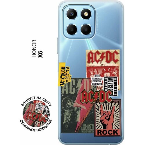 Силиконовый чехол с принтом AC/DC Stickers для Honor X6 / X8 5G / Хонор Х6 / Х8 5Г силиконовый чехол на honor x6 x8 5g хонор х6 х8 5г silky touch premium с принтом amazing callas сиреневый