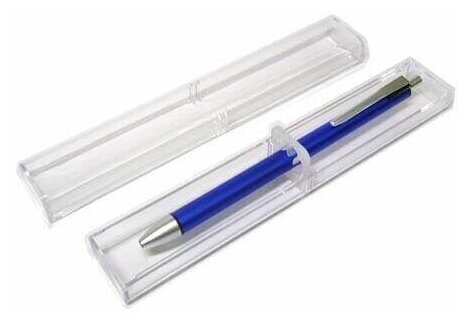 Ручка шариковая подарочная 0,7мм синяя, кнопочный механизм, синий матовый корпус, в прозрачном футляре, INTELLIGENT