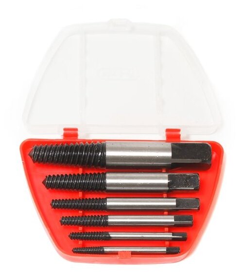 Набор экстракторов резьбы HSS 4241,6 предметов(М3-М25; Ø:3-6мм, 6-8мм, 8-11мм, 11-14мм, 14-18мм, 18-22мм; "мелкий шаг"), в пластиковом футляре PATRON P-63005B