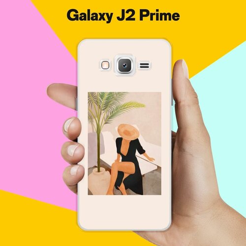силиконовый чехол на samsung galaxy j2 prime самсунг джей 2 прайм с принтом лазурные орхидеи Силиконовый чехол на Samsung Galaxy J2 Prime Девушка в черном / для Самсунг Галакси Джей 2 Прайм