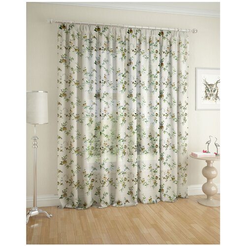 Тюль ARCO DORO P101-14 на ленте, 300х260 см, 1 шт., бежевый/цветы