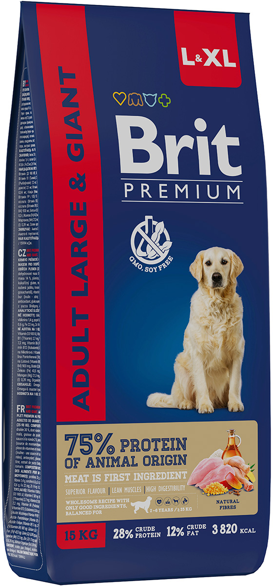 BRIT PREMIUM DOG ADULT LARGE & GIANT для взрослых собак крупных и гигантских пород с курицей (15 кг)