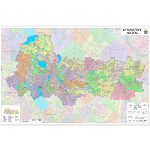 Настенная карта Вологодской области 91 х 140 см (с подвесом)