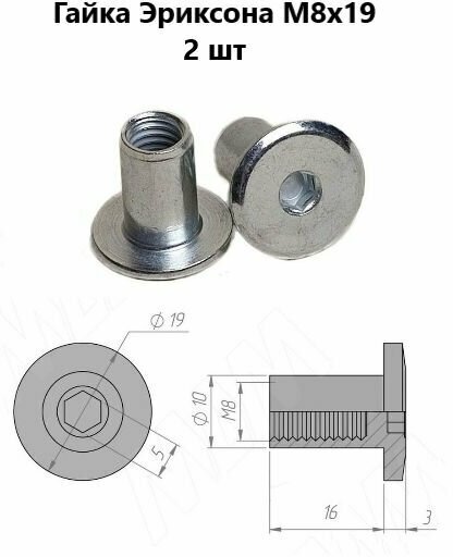 Гайка Эриксона М8 2 шт MoschKrep - фотография № 1