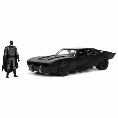 набор jada toys машинка с фигуркой batmobile 2 75 1 24 2015 arkham knight batmobile w batman figure Машина Jada Batman 1:24 Batmobile 2021 с фигуркой Batman 32731 Черная ТоуR64