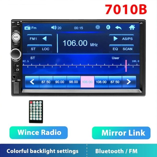 Автомагнитола 7" 7010B 2DIN MP5 (Bluetooth, USB, AUX, MirrorLink)