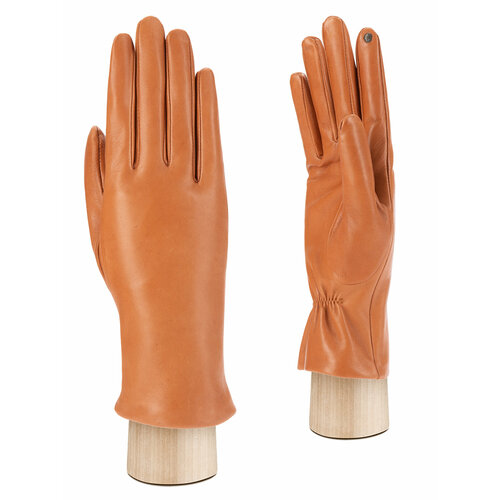 фото Перчатки eleganzza демисезонные, натуральная кожа, подкладка, сенсорные, размер 7, коричневый, оранжевый