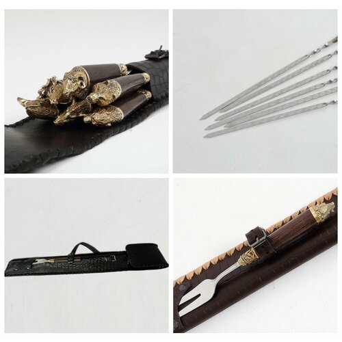 Шампура 3мм с деревянной ручкой в чехле, набор шампуров, шампур подарочный, 70 см, 6 шт