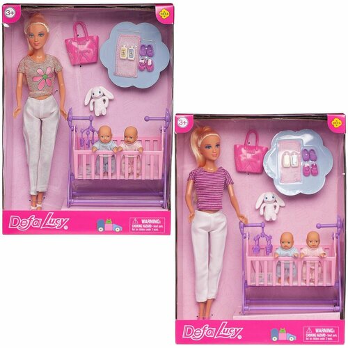 Игровой набор Defa Lucy Молодая мама с близнецами, кукла и 2 пупса кроватка качалка для куклы мартин 49 см
