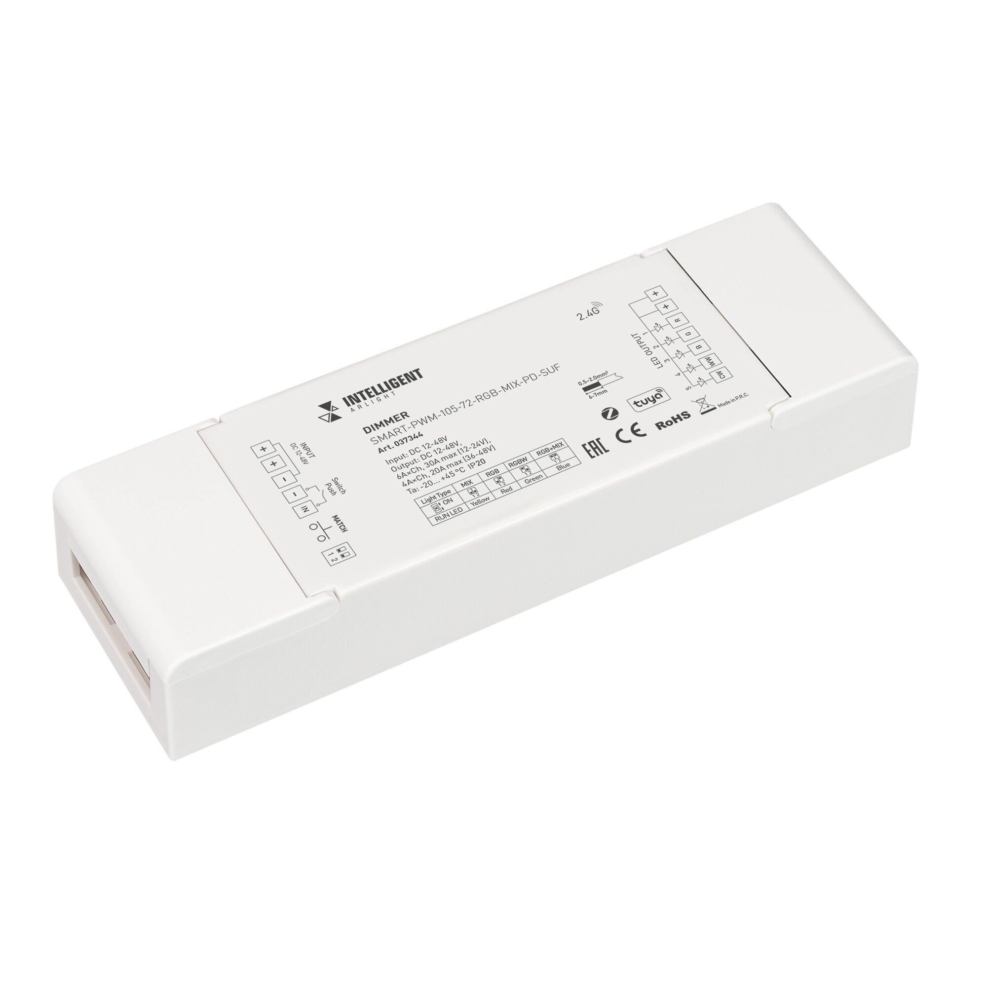 037344 INTELLIGENT ARLIGHT Диммер SMART-PWM-105-72-RGB-MIX-PD-SUF (12-48V, 5x6A, ZB, 2.4G) (IARL, IP20 Пластик, 5 лет)