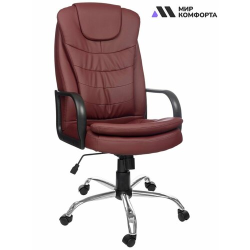 Кресло компьютерное офисное The World of Comfort Patrick М (Хром) бордовый, обивка: искусственная кожа, крестовина металл