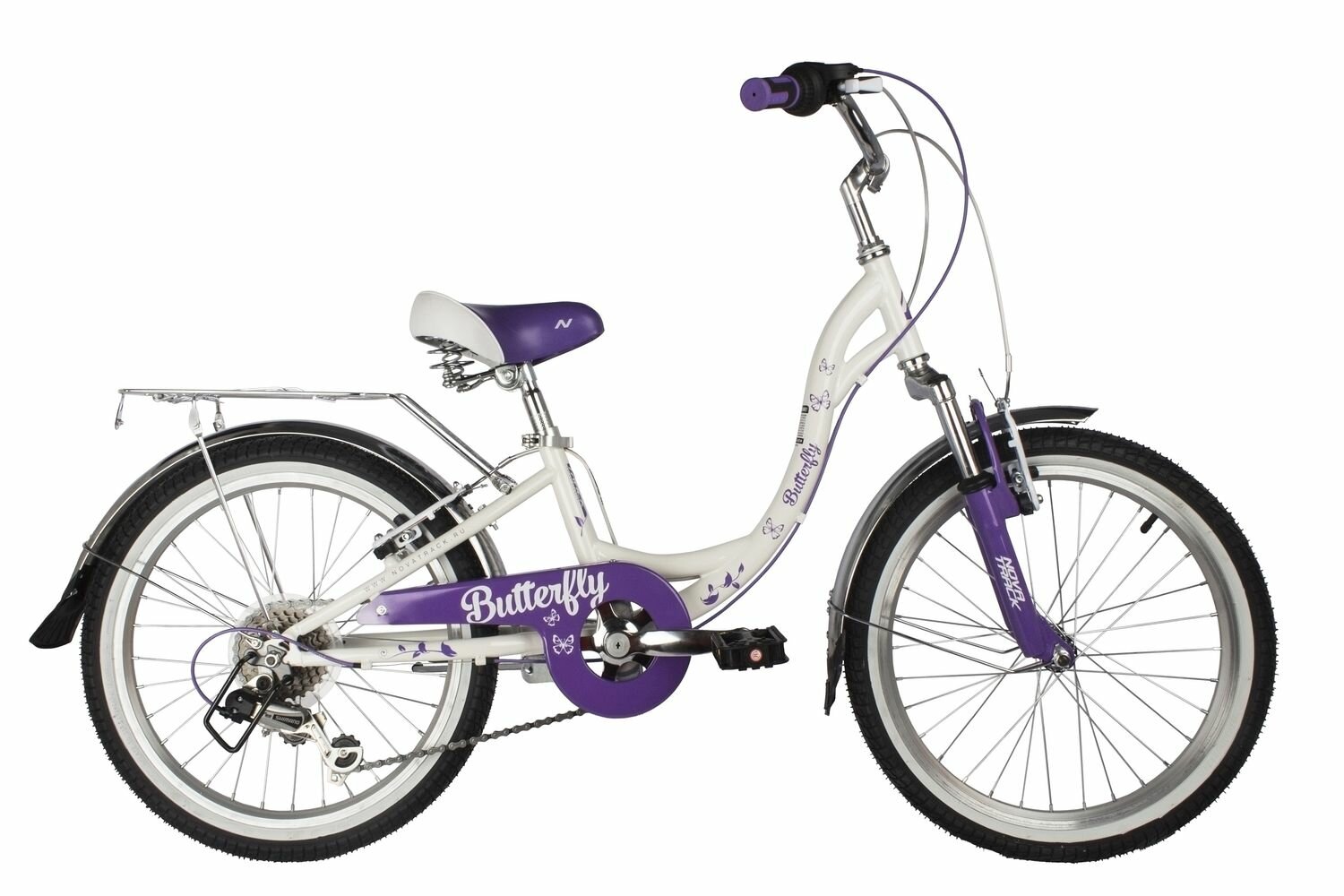 Детский велосипед Novatrack Butterfly 20 6. V, год 2022, цвет Белый-Фиолетовый