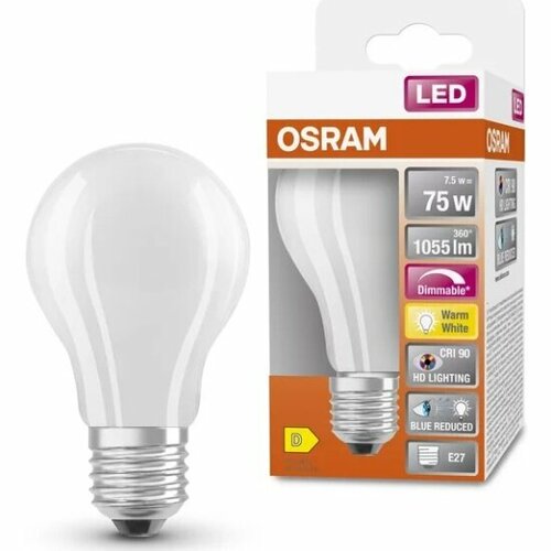 Светодиодная лампа LEDVANCE-OSRAM Osram LEDSSPCL A 75D DIM FIL 7.5W/927 (=75W) 220-240V E27 320° 1055Lm мат.