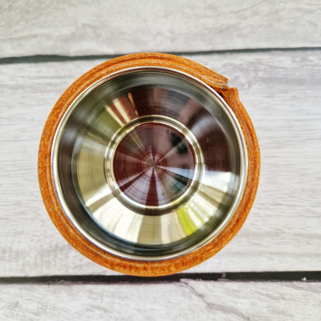 Сосуд для мате (калабас) в чехле из натуральной кожи, 180 мл. (оранжевый) - фотография № 6