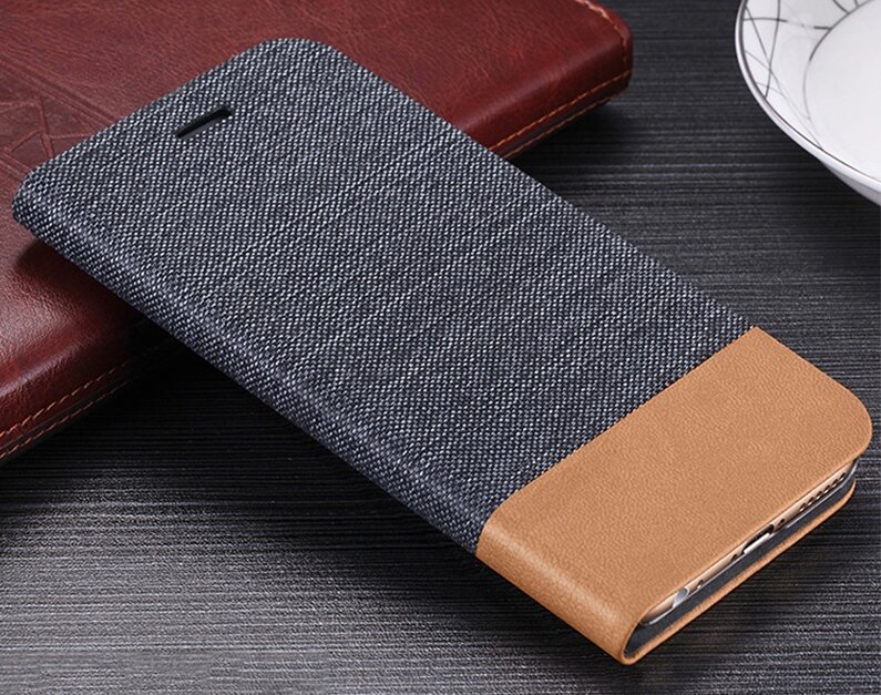 Чехол-книжка MyPads Vaqueros для Oukitel WP21 из водоотталкивающей ткани черный с вставкой под кожу