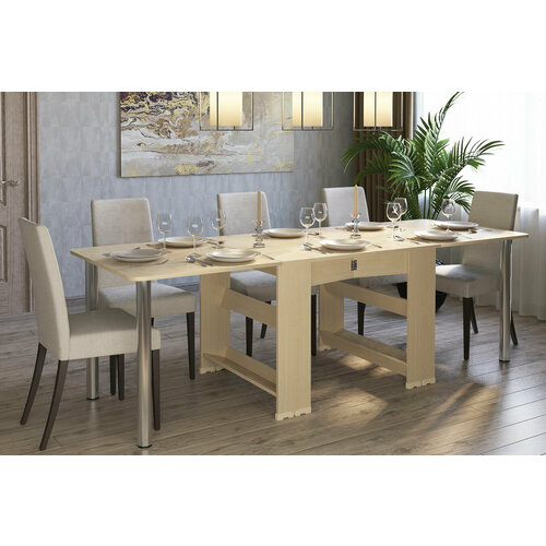 Стол-книжка 240 см с металлическими ножками и скругленными углами (цвет: дуб молочный)