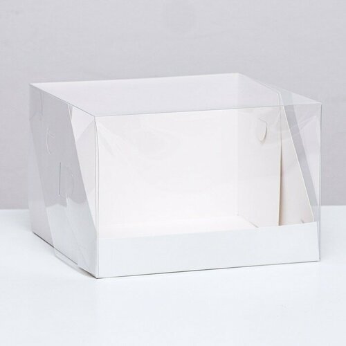 Кондитеская коробка с пластиковой крышкой, белая 20,5 х 20,5 х 14 см