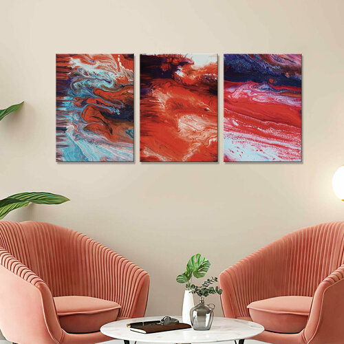 Картина интерьерная-темно-красная акварель (3 модуля-общий размер 80х180)