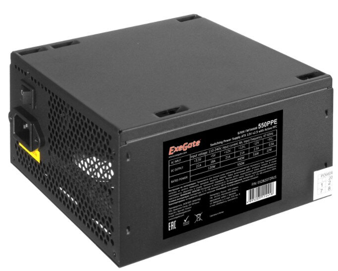 Exegate EX282072RUS Блок питания 550W ExeGate 550PPE, ATX, black, APFC, 12cm, 24p+(4+4)p PCI-E, 3*ID