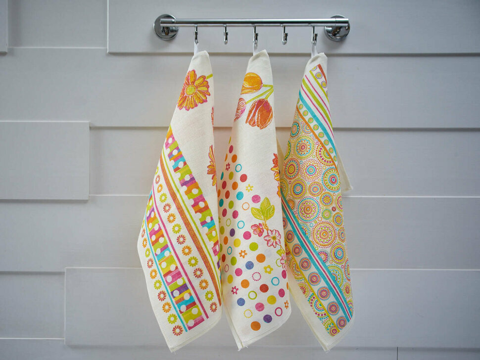 фото Полотенце Весенние цветы комплект - 3 (льняной, 50Х70)