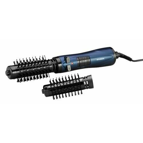Фен-щетка Hyundai H-HB0110 синийчерный синийчерный 1000 Вт вращающаяся щетка диаметр - 40 мм 50 мм генератор ионов насадок - 2 шт 461400₽