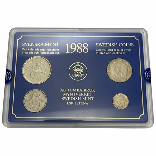 Швеция, набор монет регулярного выпуска, 10, 50 эре, 1, 5 крон Swedish coins 1988 г. банкнота швеция 5 крон 1955 год unc