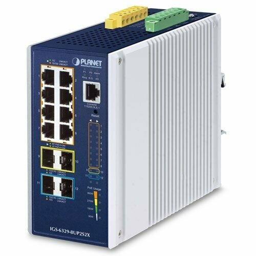 Коммутатор Planet IGS-6329-8UP2S2X 12 port full gigabit poe switch industrial ethernet smart switch 8 poe port ieee 802 3af at 2 rj45 port 2 sfp port