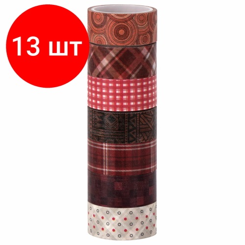 Комплект 13 шт, Клейкие WASHI-ленты для декора оттенки красного, 15 мм х 3 м, 7 цветов, рисовая бумага, остров сокровищ, 661705