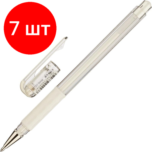 Комплект 7 штук, Ручка гелевая неавтомат. Pentel Hybrid gel GripK118-LW бел,0.8мм, манж