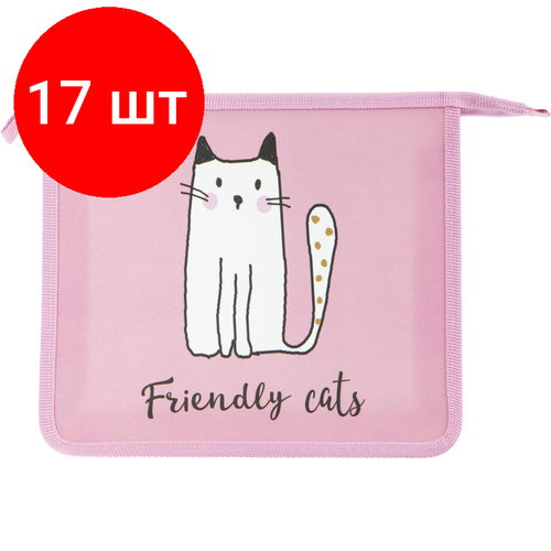 Комплект 17 штук, Папка для тетрадей №1School Friendly cats, А5, на молн, пластик, ПТ-713