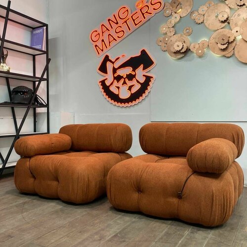 Диван модульный Локи с правым локтем для дома, для гостиной, рогожка оранжевая, Банда Мастеров, Россия